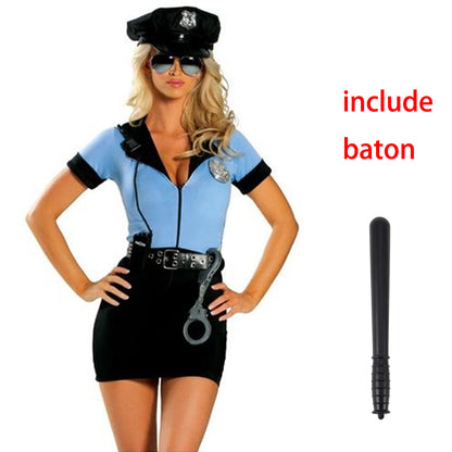 Female Cop Officer Policewomen Outfit Black Zipper Satin Police Women Cosplay Costume The Clothing Company Sydney