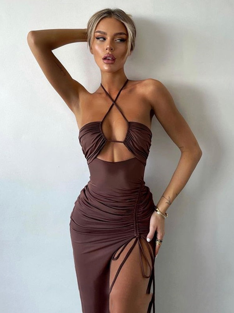 Hot Summer Halter Backless Sleeveless Cut Out Maxi Dress for Women Elegant Club Party Slit Dresses The Clothing Company Sydney