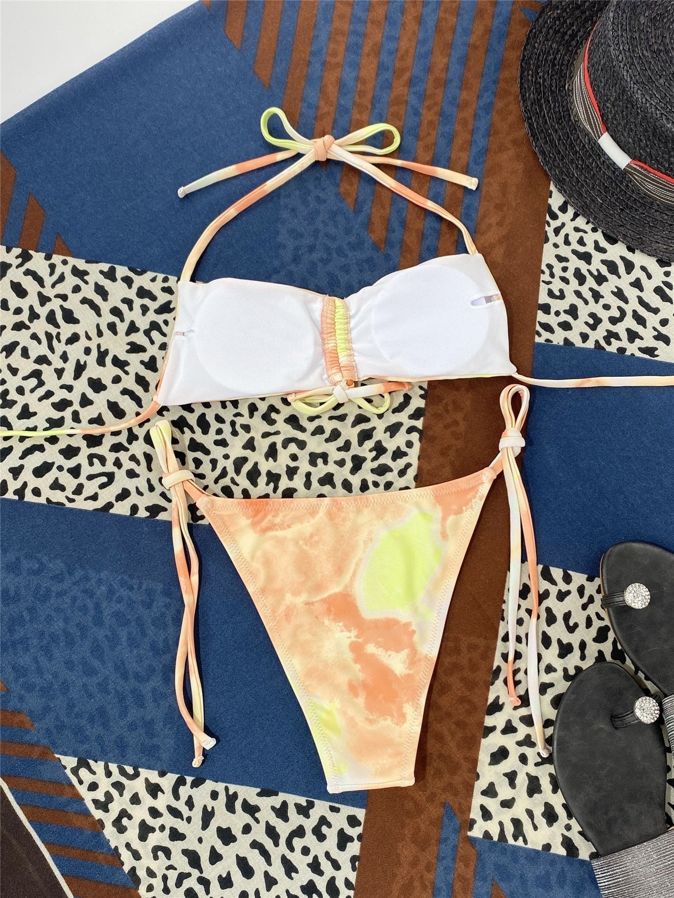 Tie Dye Drawstring Front Thong Bikini Swimsuit Two Piece Swimwear Bikini Set Summer Beach Bathing Suit The Clothing Company Sydney