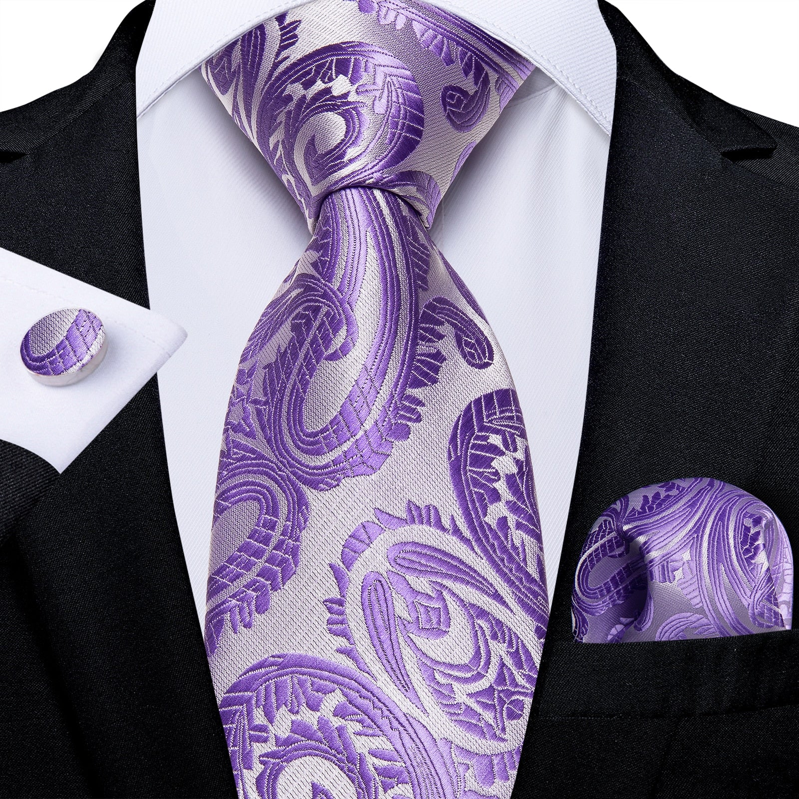 Men Purple Floral Paisley Necktie Business Formal 100% Silk Tie Pocket Square Set For Wedding Party The Clothing Company Sydney