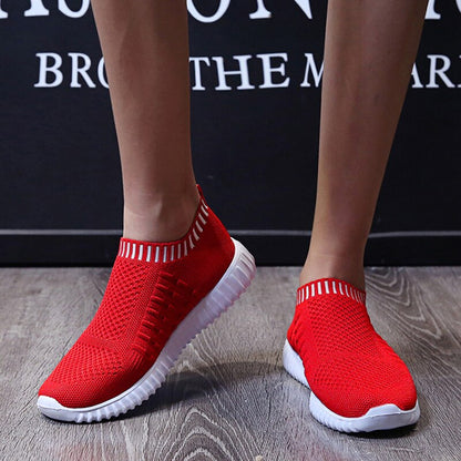 Breathable Mesh Sneakers Summer Slip on Soft Bottom Running Shoes Woman Plus Size Elastic Knit Casual Flats The Clothing Company Sydney