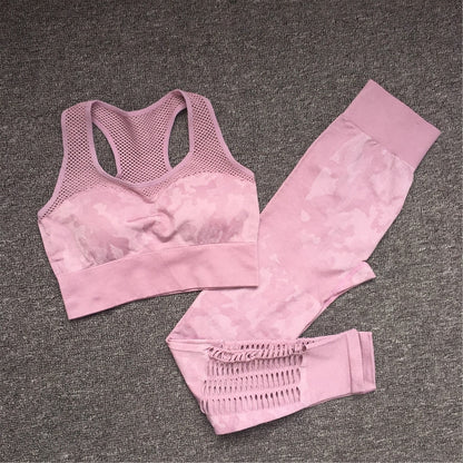 2PCS Camouflage Set Women Yoga Suit Sport Set Gym Workout Clothes Long Sleeve Fitness Crop Top High Waist Seamless Camo Leggings The Clothing Company Sydney