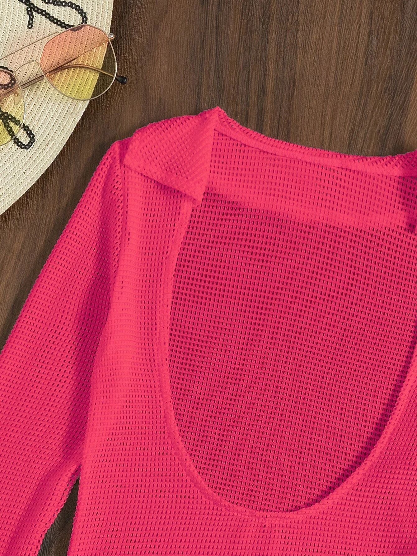 Slit Cuff Plunge Neck Three Piece Bikini Set with Cover Up Plain Swimsuit Women Swimwear Summer Beach Bathing Suit The Clothing Company Sydney