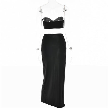 Elegant Strapless Sexy Two Piece Set Women Sleeveless Crop Top And High Split Skirt Matching Sets Party Dress Sets The Clothing Company Sydney