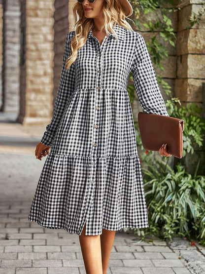 Casual Plaid Shirt Dress For Women Turn Down Long Sleeve Maxi Dress Vintage Single Breasted Patchwork Spring Autumn Dress The Clothing Company Sydney