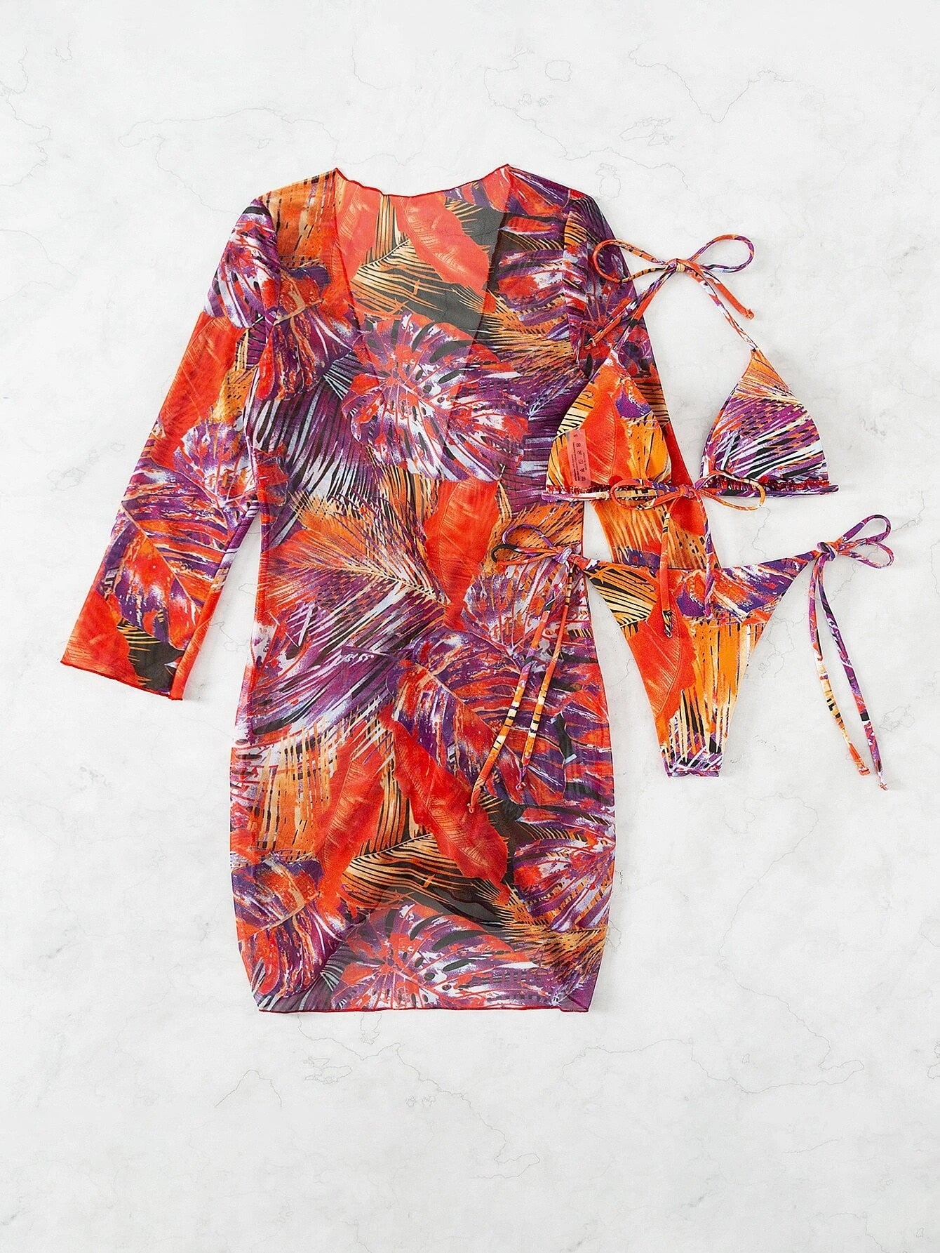 Slit Cuff Plunge Neck Three Piece Bikini Set with Cover Up Plain Swimsuit Women Swimwear Summer Beach Bathing Suit The Clothing Company Sydney