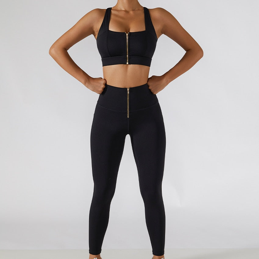 2 Piece Yoga Set Women Workout Sport Gym Wear Yoga Suit High Waist Leggings Skirts Front Zipper Bra Fitness Crop Top Yoga Sportswear The Clothing Company Sydney