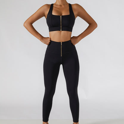 2 Piece Yoga Set Women Workout Sport Gym Wear Yoga Suit High Waist Leggings Skirts Front Zipper Bra Fitness Crop Top Yoga Sportswear The Clothing Company Sydney