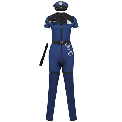 Female Cop Officer Policewomen Outfit Black Zipper Satin Police Women Cosplay Costume The Clothing Company Sydney