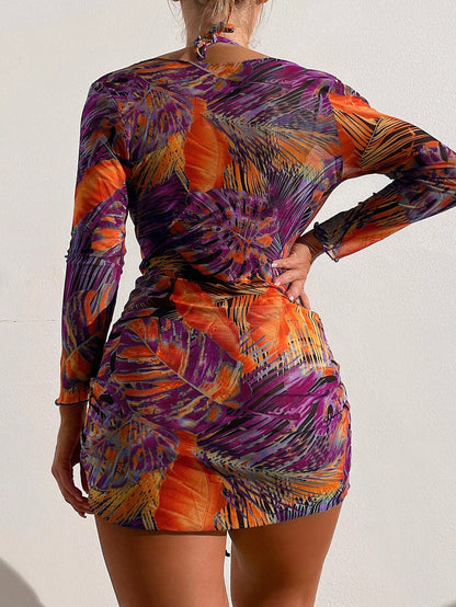 Slit Cuff Plunge Neck Three Piece Bikini Set with Cover Up Plain Swimsuit Women Swimwear Summer Beach Bathing Suit The Clothing Company Sydney