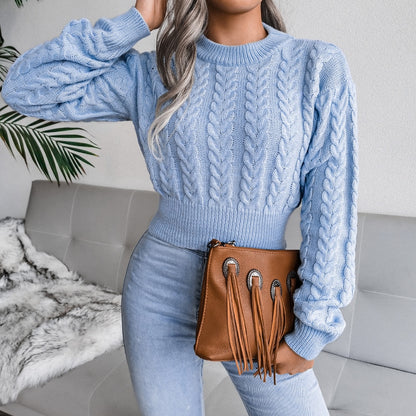 Women's Autumn Winter Long Sleeve Twist Neck Knit Crop Sweater Fashion Slim All Match Pullover Jumper Top The Clothing Company Sydney