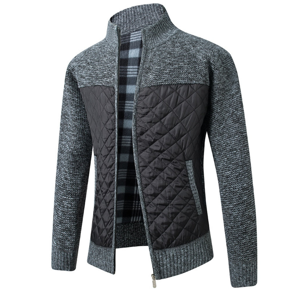 Autumn Winter Men's Jacket Slim Fit Stand Collar Zipper Solid Thick Warm Jacket Cardigan Sweater The Clothing Company Sydney