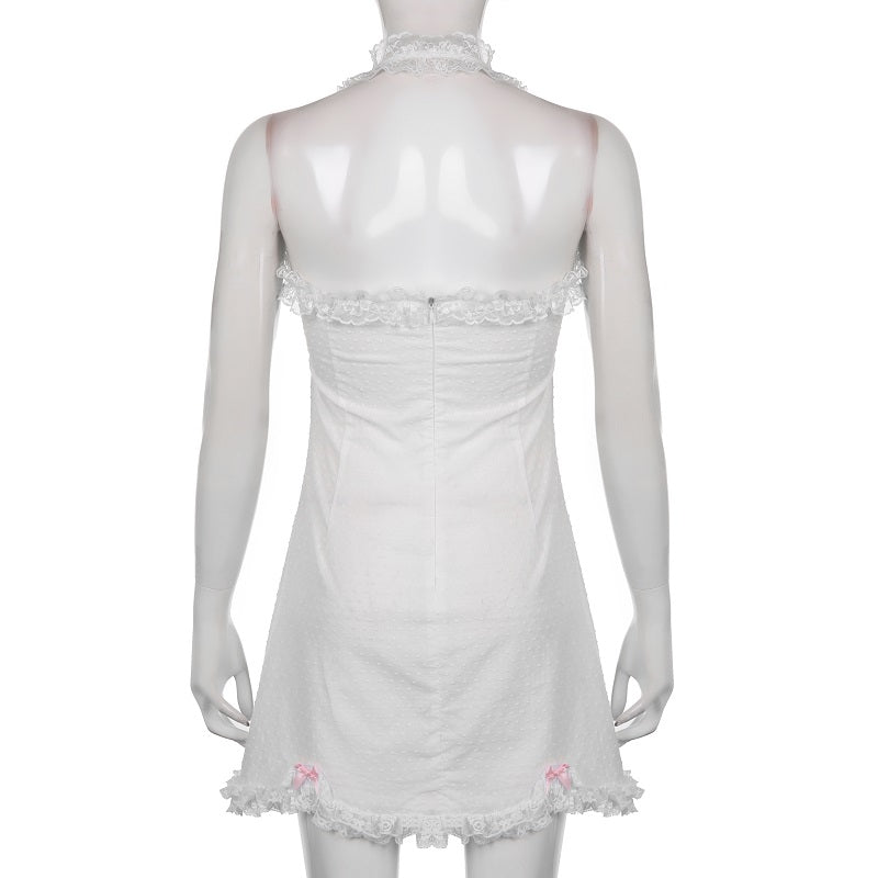 y2k Ruffles Bow Cute Sweet Sundress Fairycore Backless Party Beach Halter Zip Bodycon Mini Dress The Clothing Company Sydney