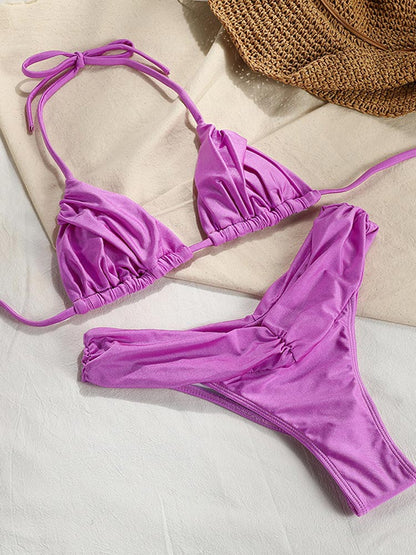 Pleated Bikinis Swimsuit Triangle Bikini Set Swimwear Halter Bathing Suits Bandage Beachwear The Clothing Company Sydney