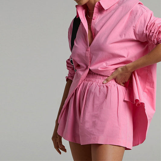 Women's Tracksuits Shirt With Mini Shorts Cotton Two Pieces Sets Fashion Clothing Outfits Blouse Set The Clothing Company Sydney