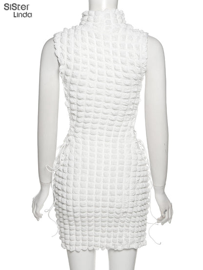 Stacked Plaid Bandage Hollow Y2K Dress Sleeveless Turtleneck String Bodycon Party Clubwear Outfits The Clothing Company Sydney