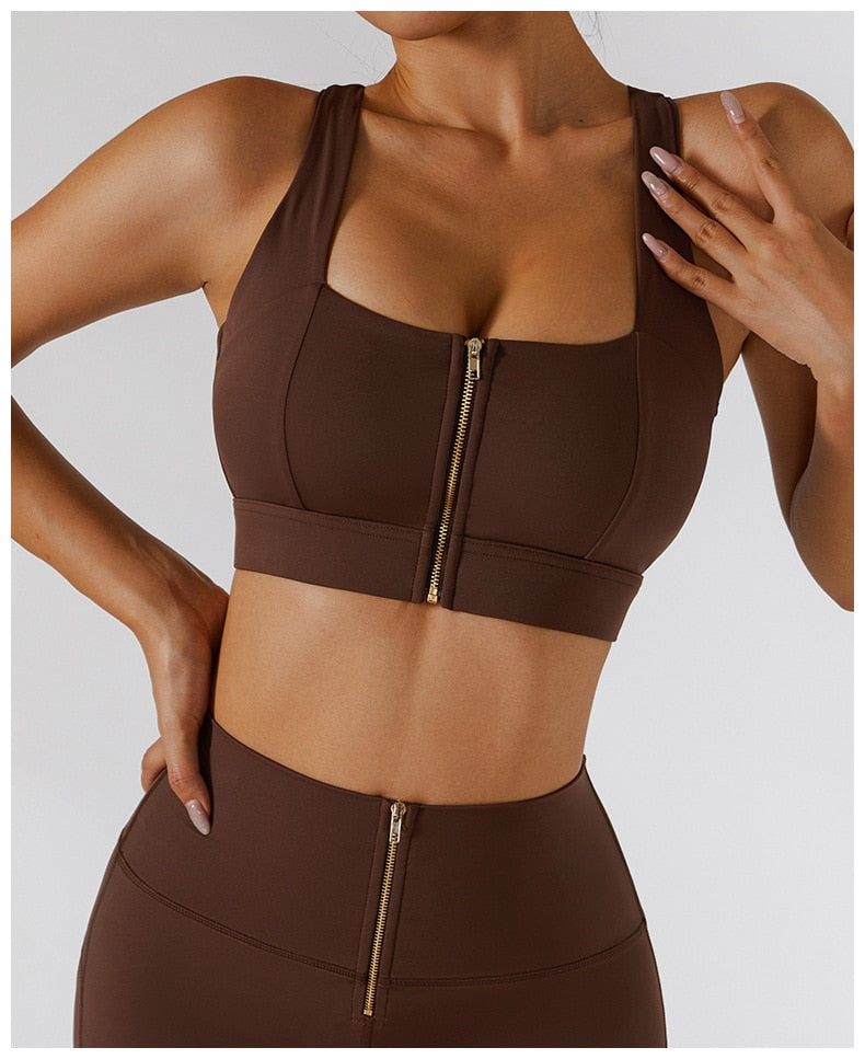 2 Piece Yoga Set Women Workout Sport Gym Wear Yoga Suit High Waist Leggings Skirts Front Zipper Bra Fitness Crop Top Yoga Sportswear The Clothing Company Sydney