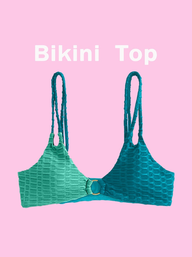 Two Tone Color Block O-ring Honeycomb Textured Bikini Swimwear Mix & Match Swimsuit Separates Beach Top And Bottom The Clothing Company Sydney