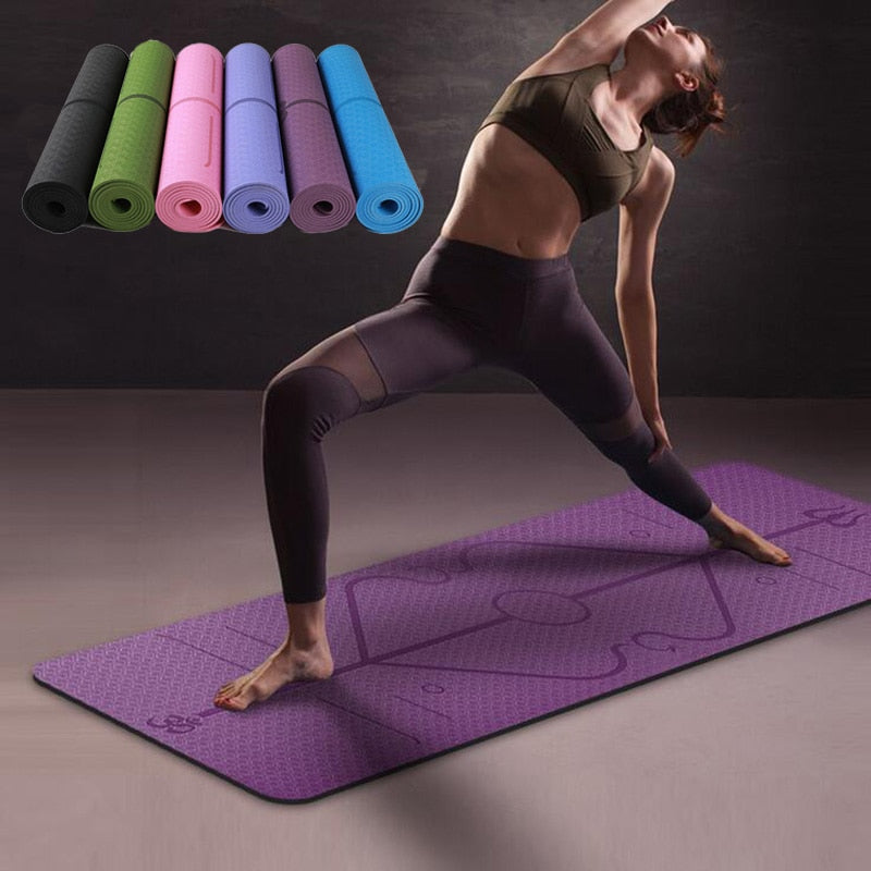 1830*610*6mm TPE Yoga Mat with Position Line Non Slip Carpet Mat For Beginner Environmental Fitness Gymnastics Mats with Carry Bag The Clothing Company Sydney