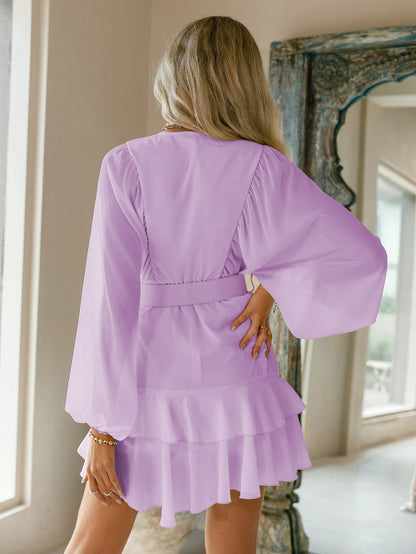 Belt blue plaid batwing long sleeve women dress summer Office ruffle shirt mini dress Casual button A-line Dress - The Clothing Company Sydney