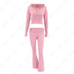 Women's Spring Outfits Casual Zipper Sweater Hoodie Set High Waist Flare Pants Suits Pink Knitted Y2k Two Piece Set The Clothing Company Sydney