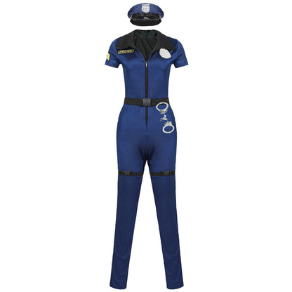 Female Cop Officer Policewomen Outfit Black Zipper Satin Police Women Cosplay Costume The Clothing Company Sydney