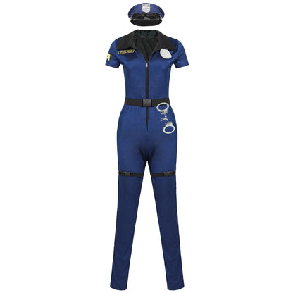 Female Cop Officer Policewomen Outfit Black Zipper Satin Police Women Cosplay Costume The Clothing Company Sydney