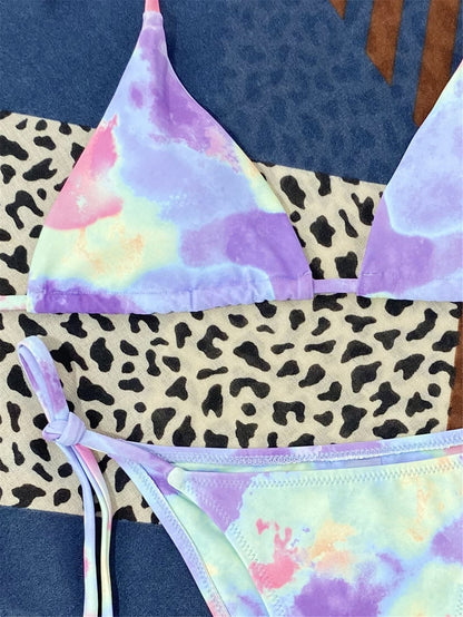 2 Piece Tie Dye Micro Triangle Halter Tie Side Bikini Swimsuit Swimwear Bikini Set Summer Beach Bathing Suit The Clothing Company Sydney