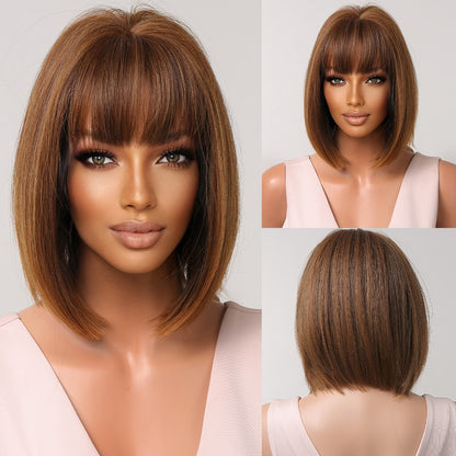Short Straight Synthetic Wigs for Women Blonde to Brown Ombre Bob Wigs with Bangs Daily Cosplay Party Heat Resistant Wigs The Clothing Company Sydney
