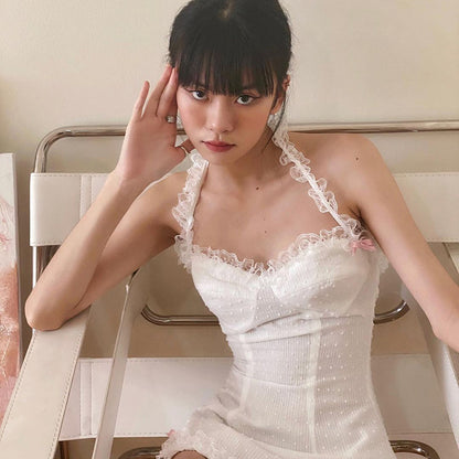 y2k Ruffles Bow Cute Sweet Sundress Fairycore Backless Party Beach Halter Zip Bodycon Mini Dress The Clothing Company Sydney