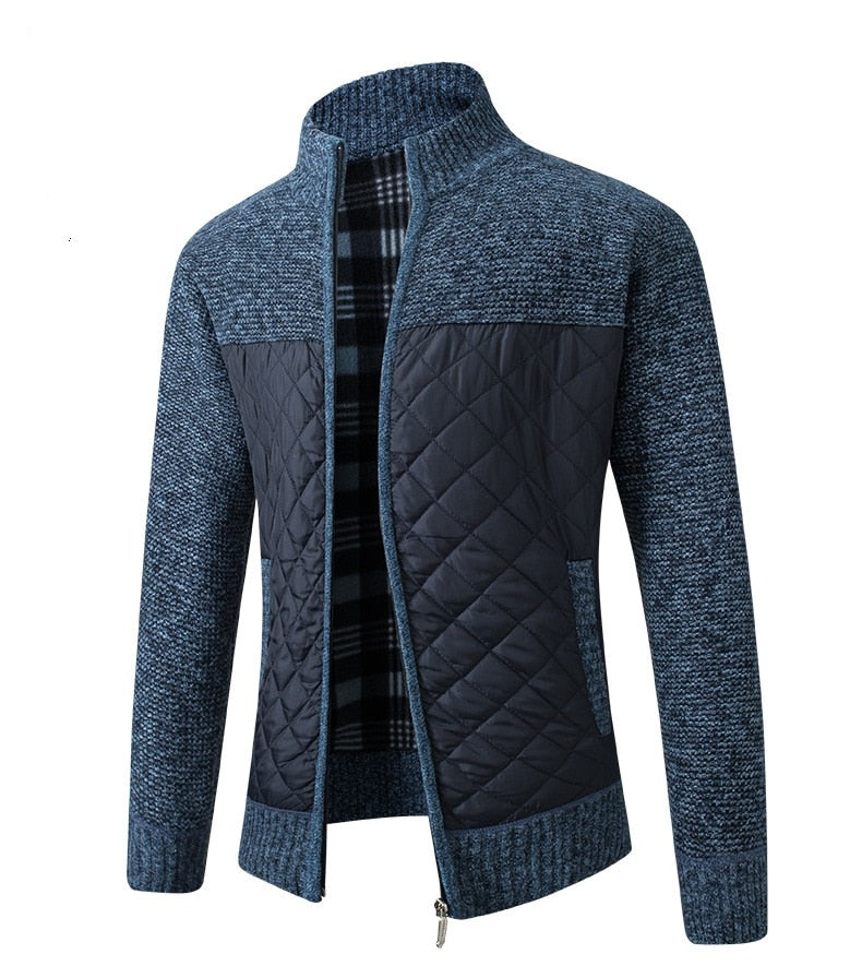 Autumn Winter Men's Jacket Slim Fit Stand Collar Zipper Solid Thick Warm Jacket Cardigan Sweater The Clothing Company Sydney