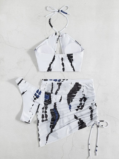 Print Three Pieces Bikini Set Halter Swimwear Women Swimsuit Female Bikini And High Waist Beach Skirt Bathing Suit The Clothing Company Sydney