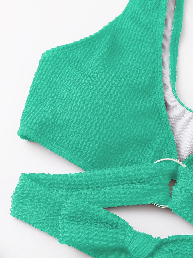 Metal Ring Textured Bikini Swimsuit Swimwear Push Up Bikini Set Bather Bathing Suit Beach Wear Bandage Bikini Set The Clothing Company Sydney