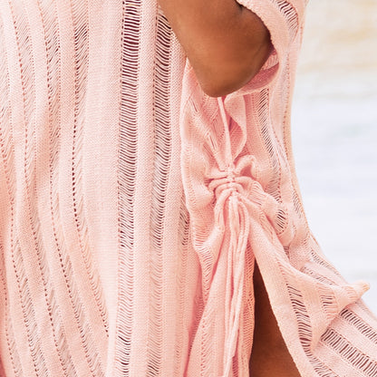 Pink V neck Crochet Mini Dress Bat Sleeve Loose Casual Hollow Out T-shirt Dress Beach Bikini Cover Up The Clothing Company Sydney