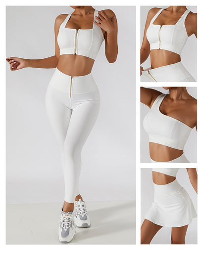 2 Piece Yoga Set Women Workout Sport Gym Wear Yoga Suit High Waist Leggings Skirts Front Zipper Bra Fitness Crop Top Yoga Sportswear The Clothing Company Sydney