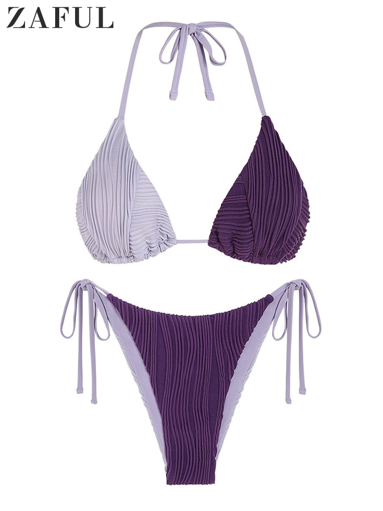 Two Piece Swimwear Ribbed Bohemian Paisley Print String Halter Bikini Set Women Tie Side Swimsuit Colorblock Bathing Suit The Clothing Company Sydney