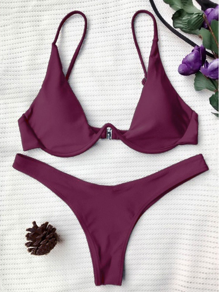 Neon V-bar Underwired Bikini Ribbed Swimsuit Women Thong Swimwear Two-pieces Bikini set Push up Bathing Suit The Clothing Company Sydney