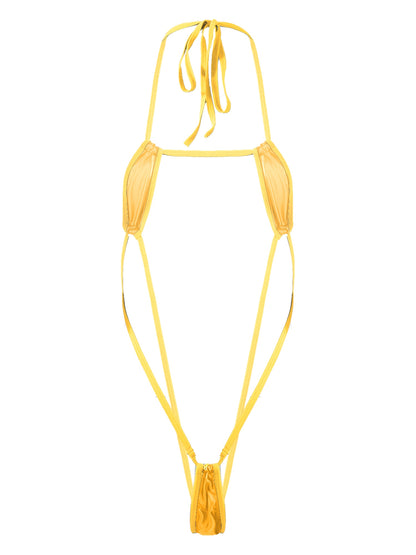 Adults Metallic Shiny Micro Monokini One-piece Bathing Suit Halter Lace-up Bodysuit Swimwear Backless Swimsuit The Clothing Company Sydney