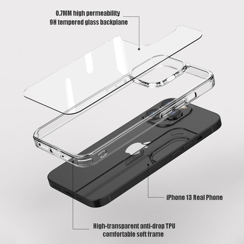 Luxury Tempered Glass Clear Case For iPhone 11 12 13 14 Pro XS Max 13Mini X XR Transparent Hard Case For iPhone 7 8 Plus SE2 The Clothing Company Sydney