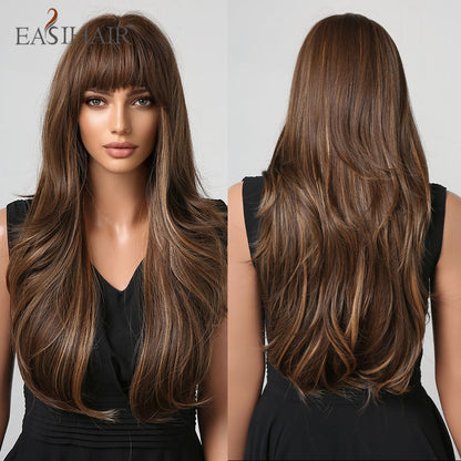 Brown Mixed Blonde Synthetic Wigs with Bang Long Natural Wavy Hair Wig for Women Daily Cosplay Use Heat Resistant Wigs The Clothing Company Sydney