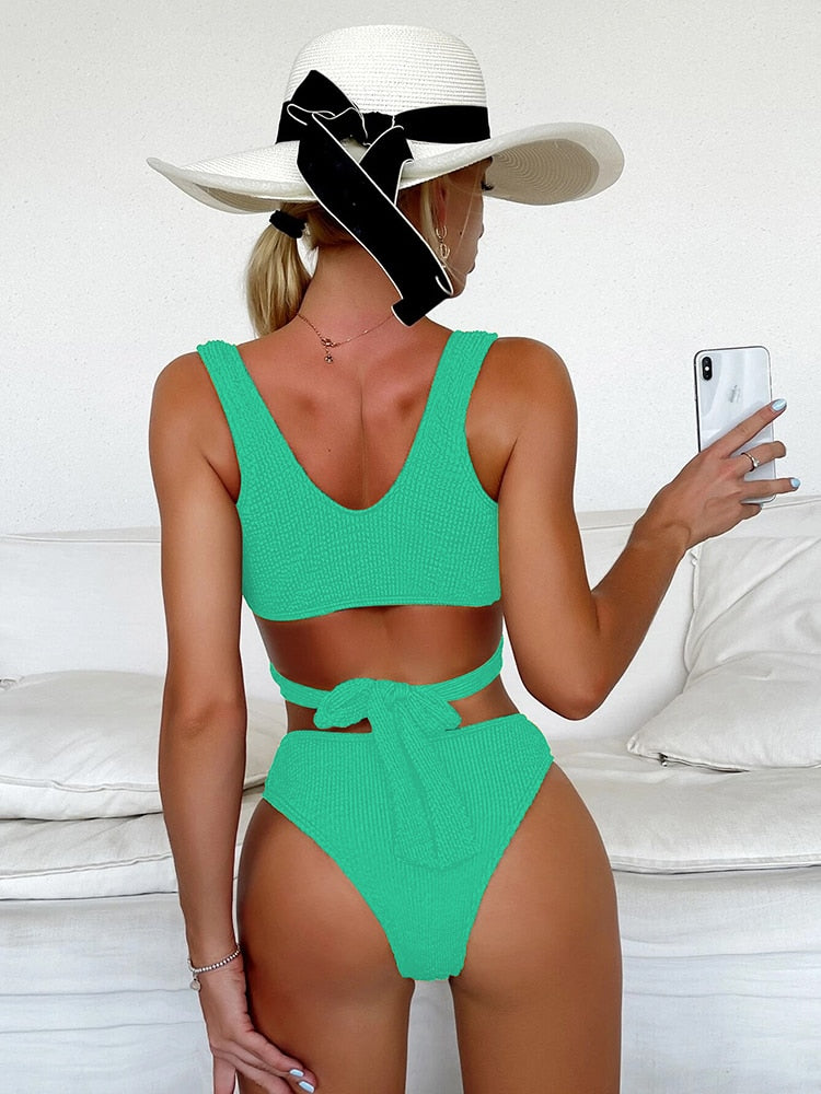 Metal Ring Textured Bikini Swimsuit Swimwear Push Up Bikini Set Bather Bathing Suit Beach Wear Bandage Bikini Set The Clothing Company Sydney