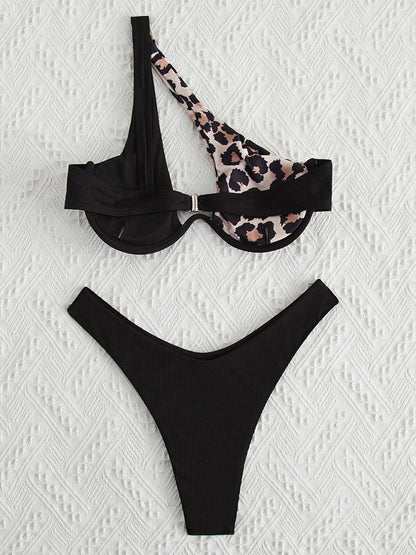 2 Piece Ribbed Bikini One Shoulder Swimwear Swimsuit Push Up Bikini Set High Cut Bathing Suit Brazilian Bikini Set The Clothing Company Sydney