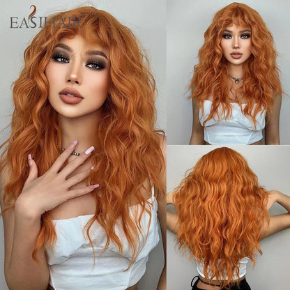 Ombre Gray Ash Wavy Wigs with Bang Light Blonde Platinum Synthetic Long Hair for Women Daily Party Heat Resistant Fiber Wigs The Clothing Company Sydney