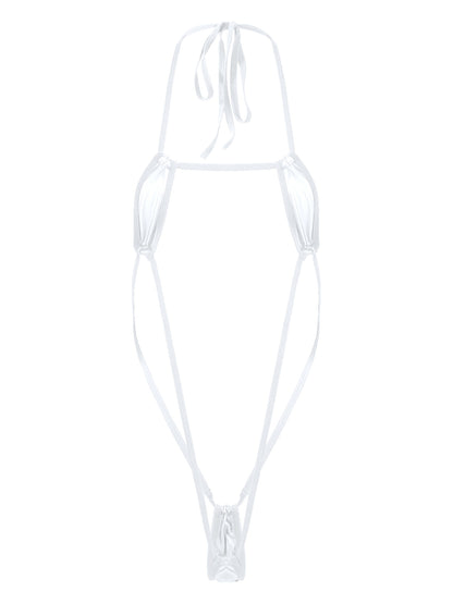 Adults Metallic Shiny Micro Monokini One-piece Bathing Suit Halter Lace-up Bodysuit Swimwear Backless Swimsuit The Clothing Company Sydney