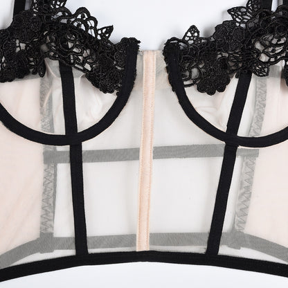 Lingerie Thong Panties Female Underwear Sets Patchwork Lace 3-Piece Transparent Bra Brief Costume Outfits Set The Clothing Company Sydney