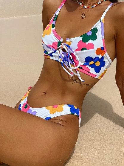 Ribbed High Cut Swimsuit Solid Push Up swimwear String Knot Bathing Suits Bikini Set The Clothing Company Sydney