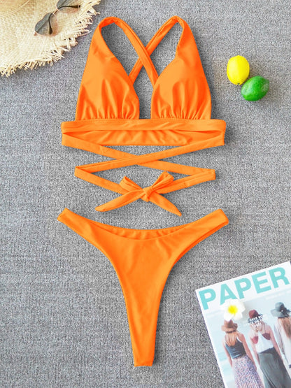 2 Piece Solid Swimsuit Swimwear Push Up Bikini Set Cross Bandage Bathing Suit Beach Wear Swimming Suit The Clothing Company Sydney