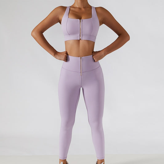 2 Piece Yoga Set Women Workout Sport Gym Wear Yoga Suit High Waist Leggings Skirts Front Zipper Bra Fitness Crop Top Yoga Sportswear The Clothing Company Sydney