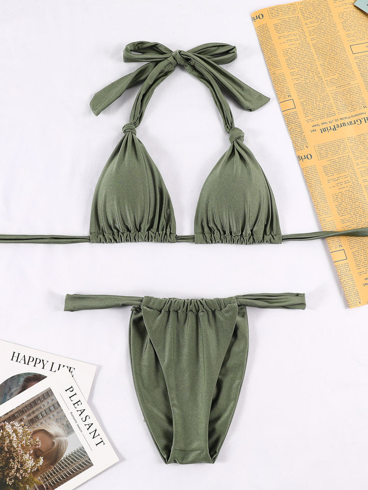Pleated Bikinis Swimsuit Triangle Bikini Set Swimwear Halter Bathing Suits Bandage Beachwear The Clothing Company Sydney