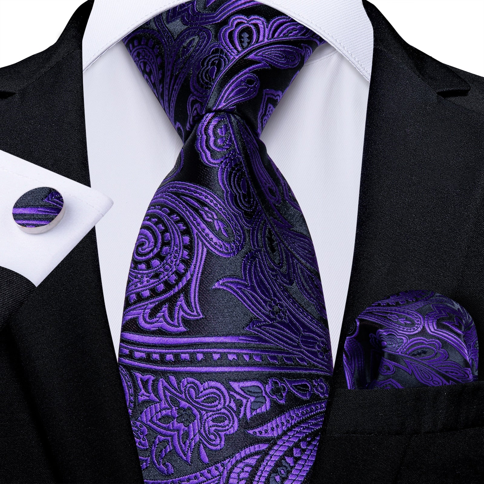 Men Purple Floral Paisley Necktie Business Formal 100% Silk Tie Pocket Square Set For Wedding Party The Clothing Company Sydney
